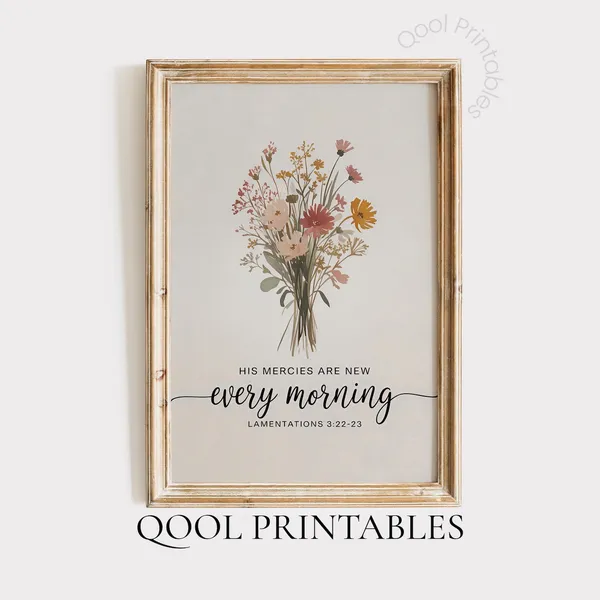 Lamentations 3:22-23 Scripture Art Print, Floral Decor