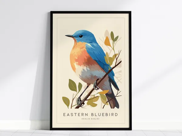 Eastern Bluebird Art Print, Modern Nature Audubon Style