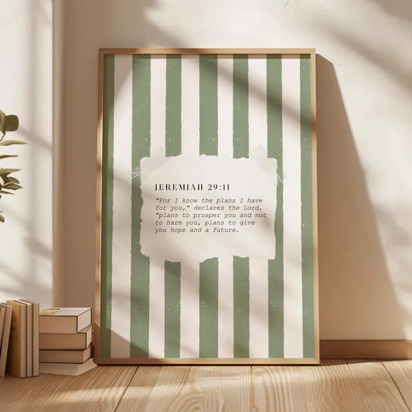 Jeremiah 29:11 Sage Green Stripes Art Print