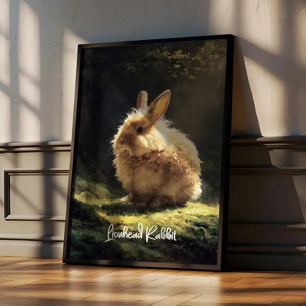 Lionhead Rabbit Art Print, Cute Bunny Nursery Decor