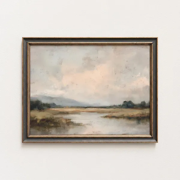 Rustic Lake Scene Vintage Landscape Art Print
