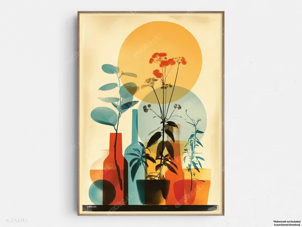 Geometric Houseplants Wine Mid-Century Modern Art Print