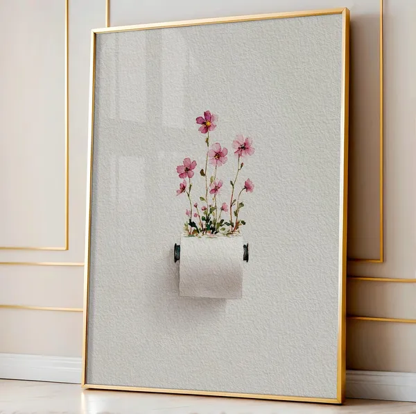Tissue Holder Flower Print Watercolor Bathroom Art Print