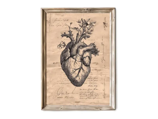 Anatomical Heart Drawing With Bones, Gothic Print