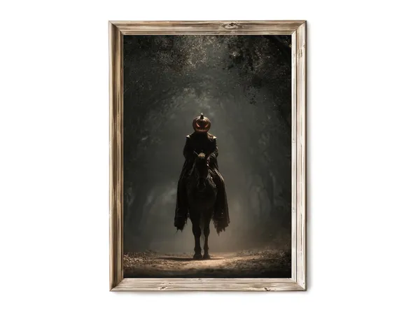 Headless Horseman On Horseback, Vintage Gothic Art Print