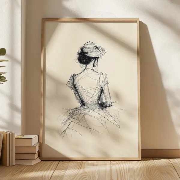 Vintage Female Sketch Print, Mid-Century Modern