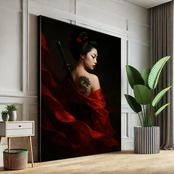 Elegant Geisha With Sword Art Print, Japanese Decor