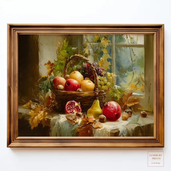 Fruit Basket Art Print, Rustic Vintage Harvest