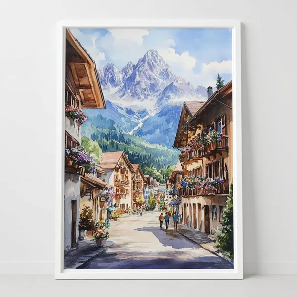 Garmisch Germany Watercolor Print, Bavarian Alps