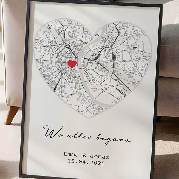 Personalized Heart Map Print, Custom Couple Poster