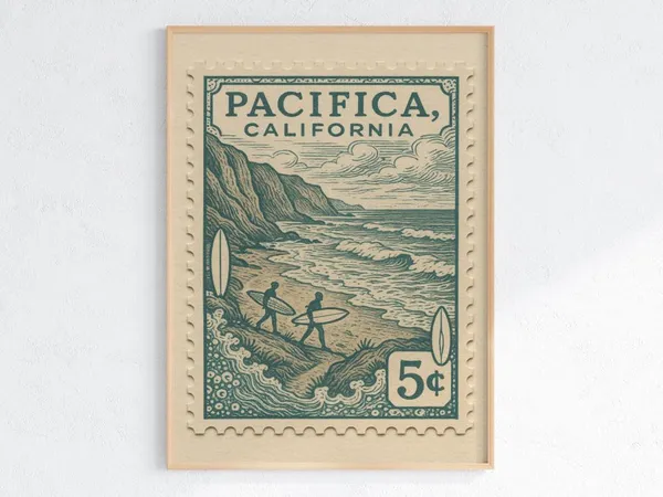 Pacifica Surf Vintage Style Coastal Art Print