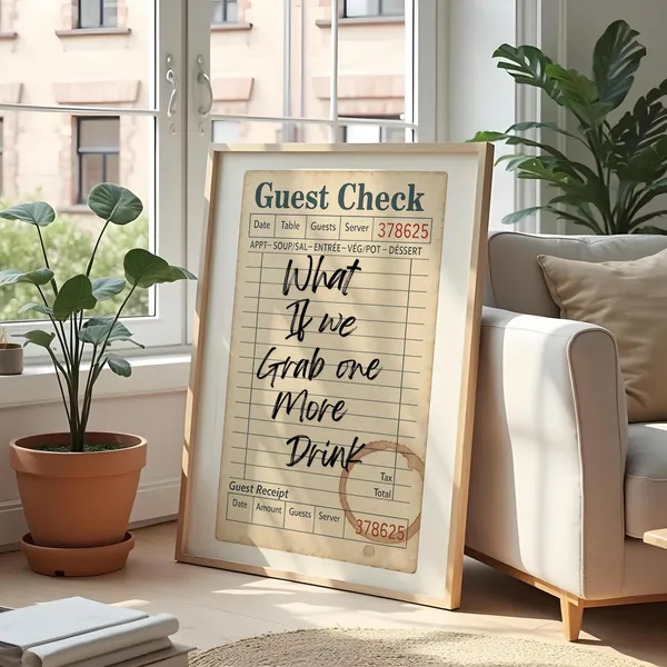 Vintage Guest Check Humor Art Print, Retro Bar Decor