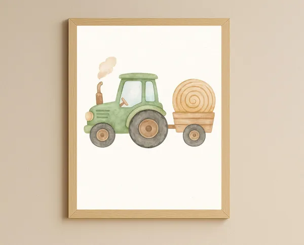 Farm Tractor Watercolor Art Print, Kids Room Decor