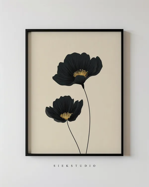 Black Flower Abstract Floral Minimalist Art Print