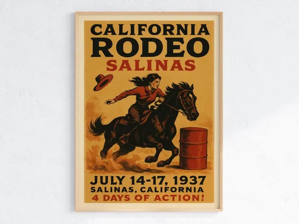 1937 Rodeo Salinas Vintage Western Art Print