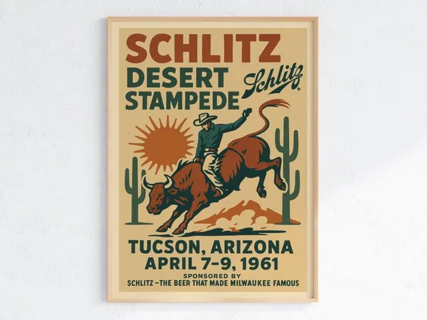 1961 Schlitz Desert Stampede Tucson Rodeo Art Print
