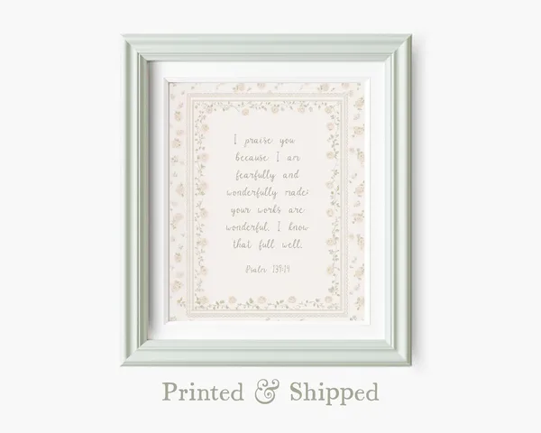 Psalm 139:14 Bible Verse Floral Vintage Art Print