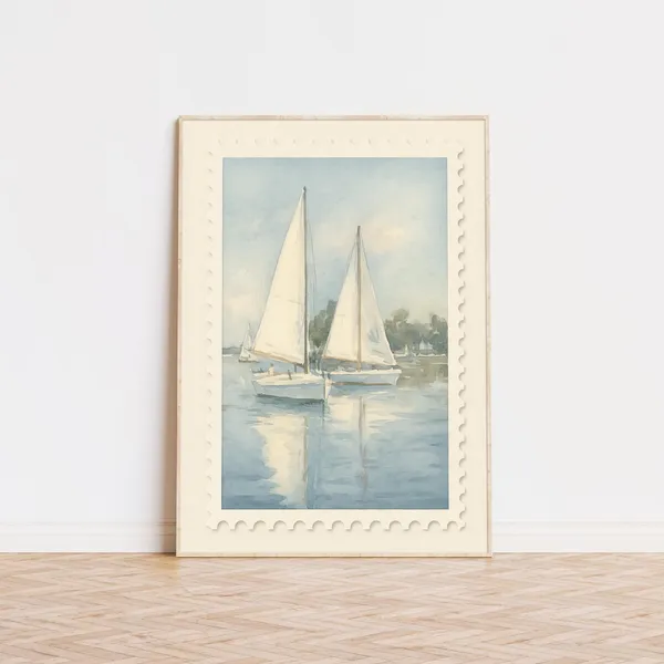 Surfing Stamp Poster, Coastal Retro Travel Art