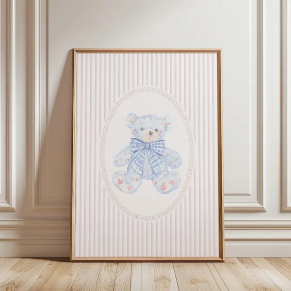 Pink Teddy Bear Nursery Toile Art Print