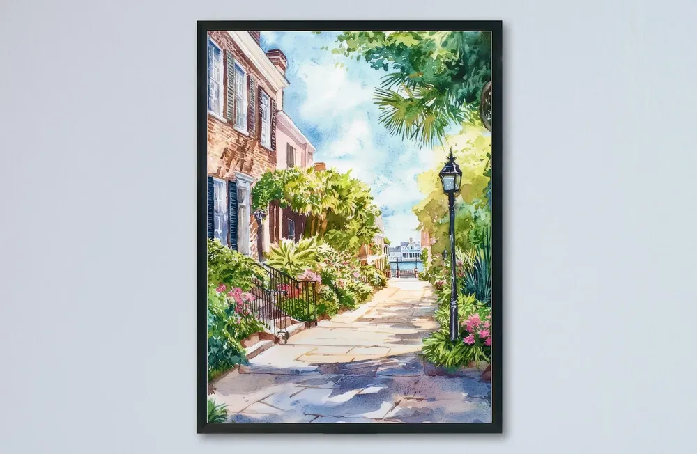 Charleston Watercolor Travel Poster, South Carolina