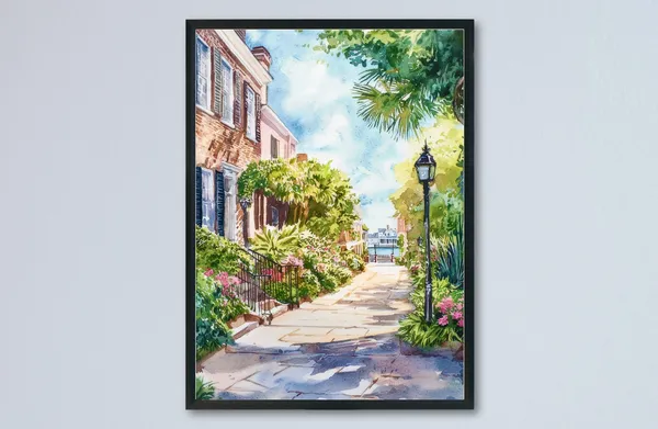 Charleston Watercolor Travel Poster, South Carolina