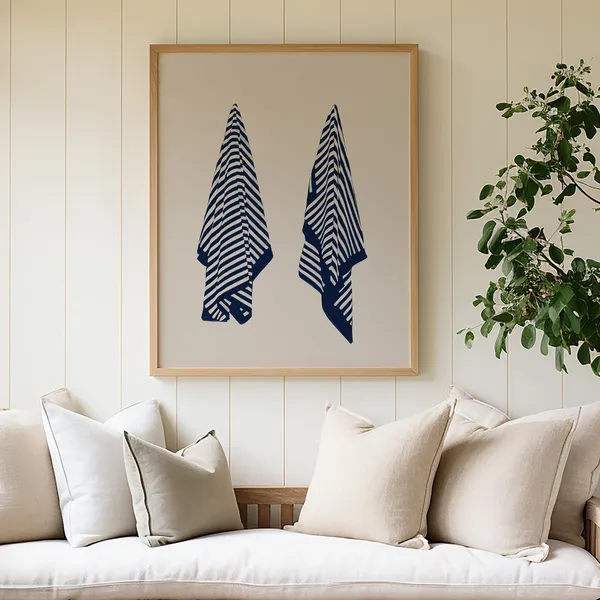 Neutral Beach Towel Art Print, Coastal Cowgirl Decor