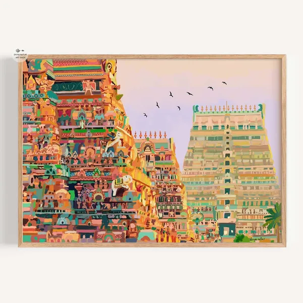 Srirangam Temple Sunset Art Print, South Gopuram