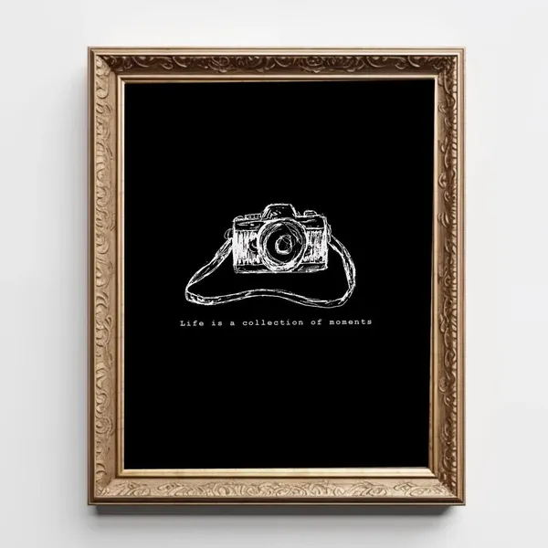 Black Camera Vintage Wall Art Print, Line Sketch