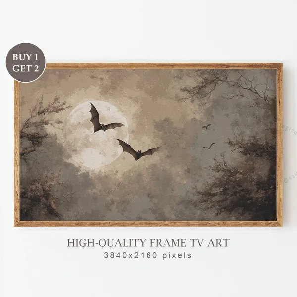 Neutral Halloween Bats Vintage Painting Art Print