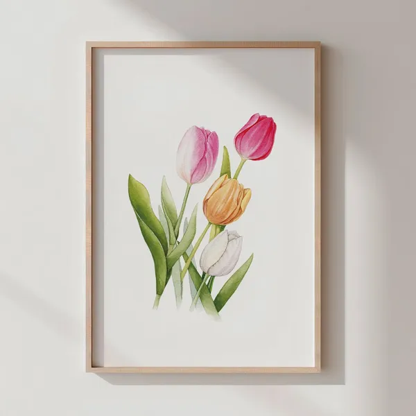 Watercolor Tulip Flower Art Print, Botanical Wall Art