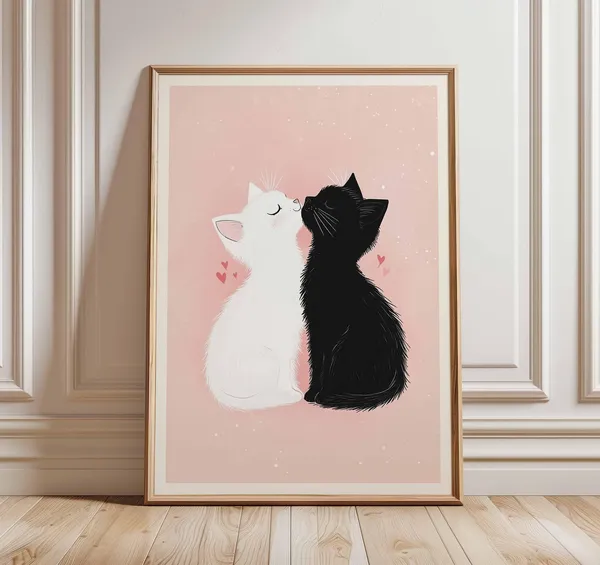 Cat Couple Cute Kitty Love Illustration Art Print