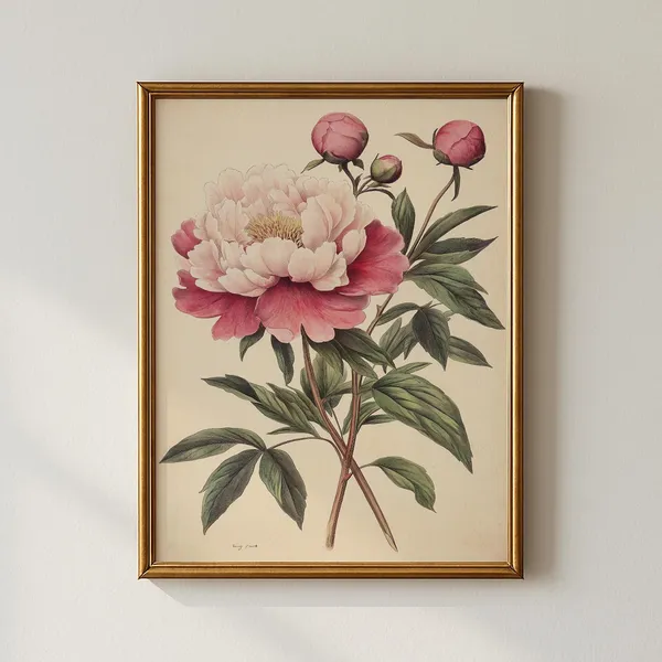 Vintage Peony Print, Floral Art Print