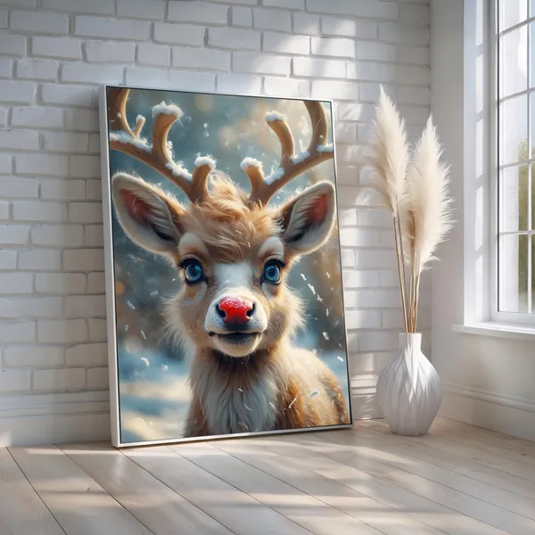 Cute Rednosed Reindeer Christmas Nursery Art Print