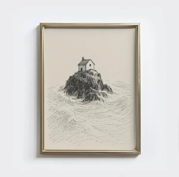 House On The Rock Sketch Print, Christian Verse Art