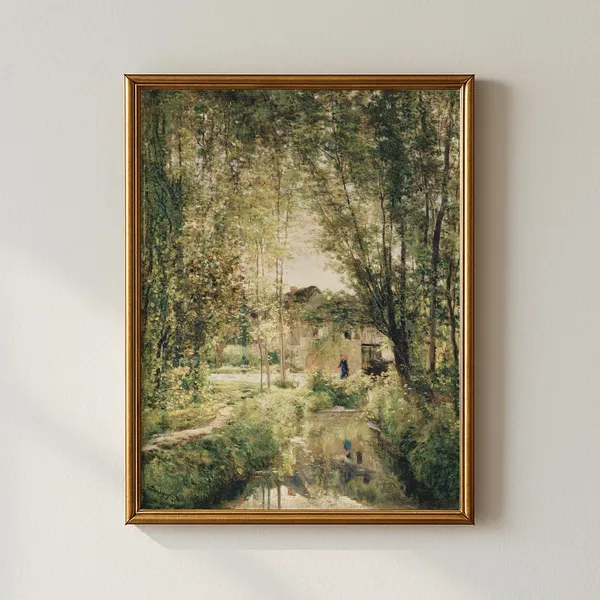 Vintage Forest Scene Art Print, Living Room Decor