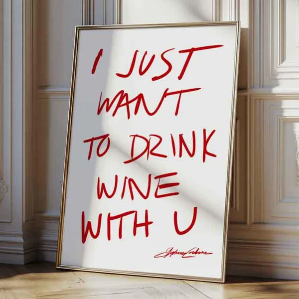 Drink Wine With U Mid-Century Kitchen Typography Print