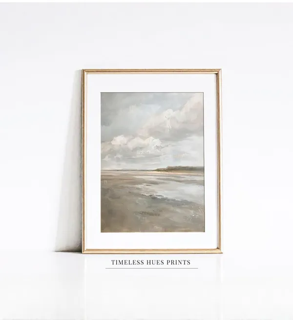 Misty Coastal Morning Art Print, Minimalist Seascape