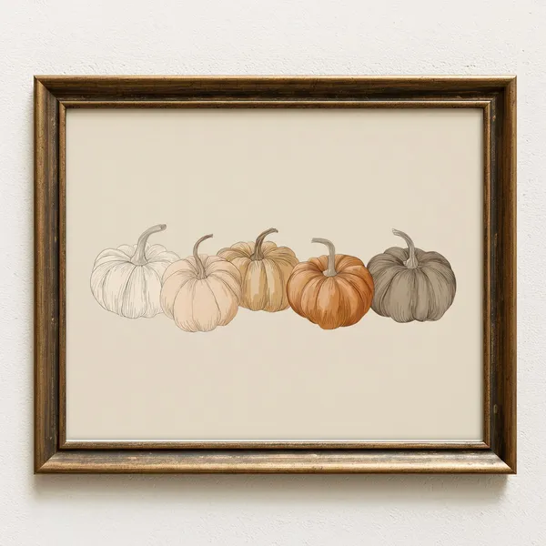 Fall Pumpkin Neutral Autumn Rustic Farmhouse Art Print