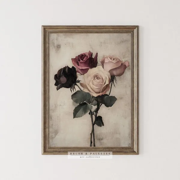 Vintage Rose Still Life Painting, Art Print