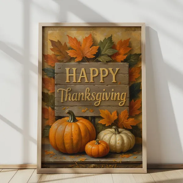 Happy Thanksgiving Autumn Pumpkins and Sunflowers Poster
