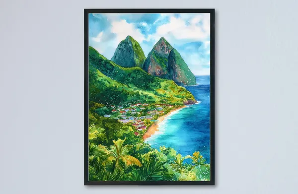 Saint Lucia Watercolor Poster, Wall Art Print