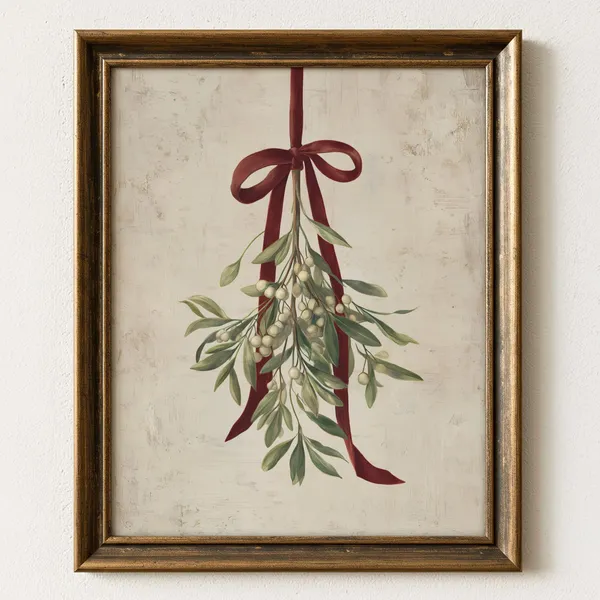 Vintage Mistletoe Christmas Rustic Holiday Art Print