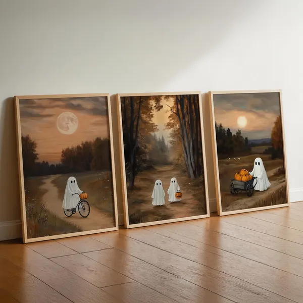 Halloween Pumpkin Wall Art Set of 3, Fall Decor