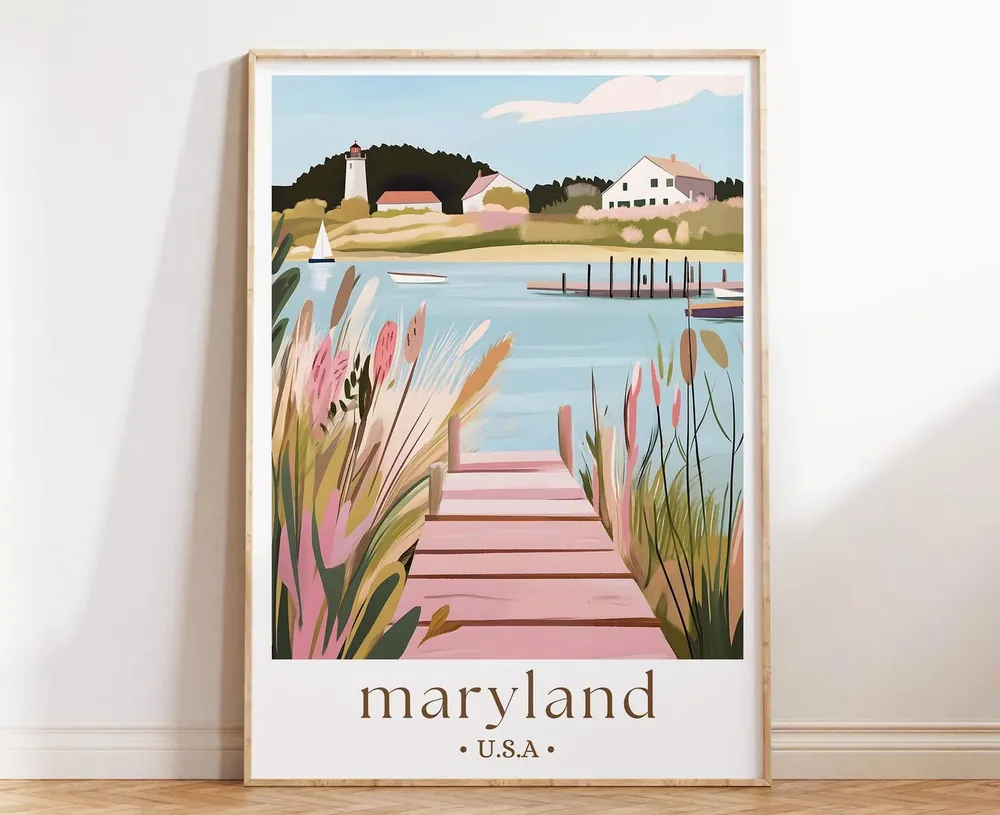 Maryland USA Travel Poster, Nautical East Coast