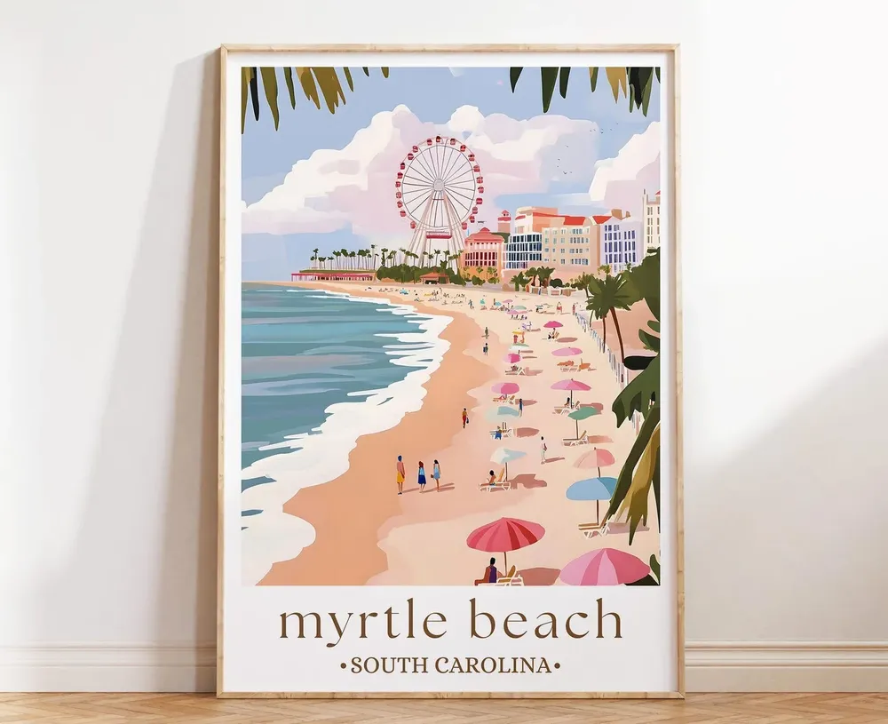Myrtle Beach South Carolina Ocean View Travel Poster
