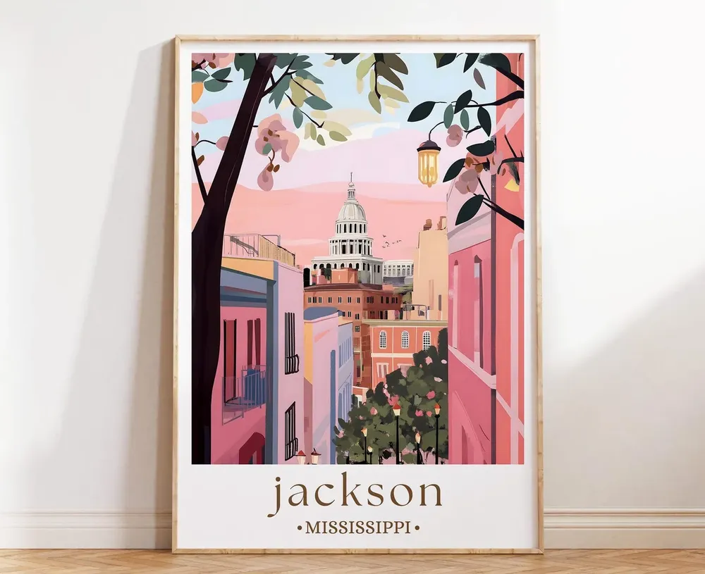 Jackson Mississippi Travel Poster, Southern City Decor