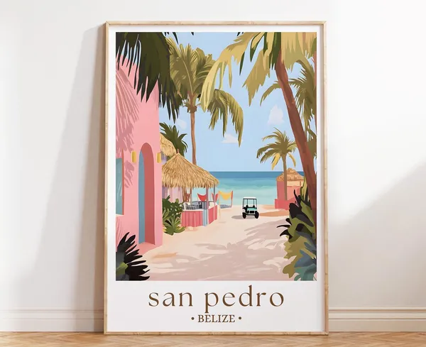 San Pedro Belize Travel Poster, Caribbean Coast