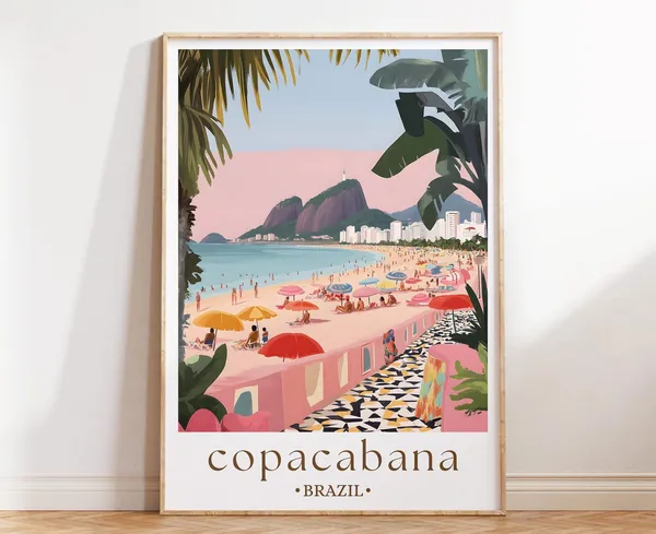 Copacabana Brazil Travel Poster, Tropical Decor