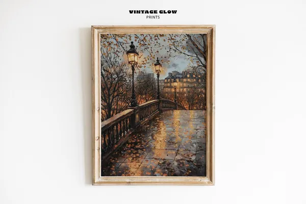 Rainy Autumn Landscape Art Print, Vintage Fall Scene