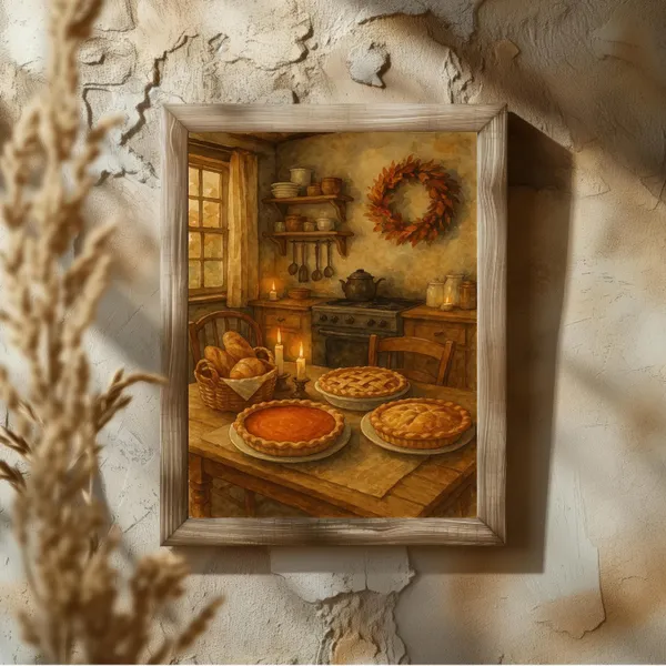 Rustic Thanksgiving Kitchen Pies Poster, Farmhouse